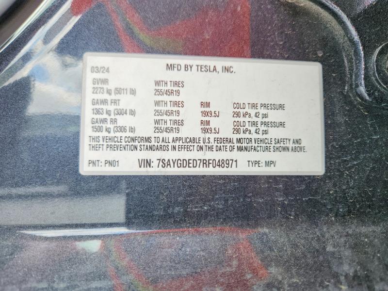 Продажа на аукционе авто 2024 Tesla Model Y, vin: 7SAYGDED7RF048971, номер лота: 49126766