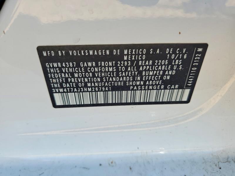 2017 Volkswagen Jetta მანქანა იყიდება აუქციონზე, vin: 3VW4T7AJ3HM267941, აუქციონის ნომერი: 50059656