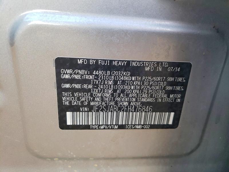 Продажа на аукционе авто 2015 Subaru Forester, vin: JF2SJABC2FH476846, номер лота: 50233266