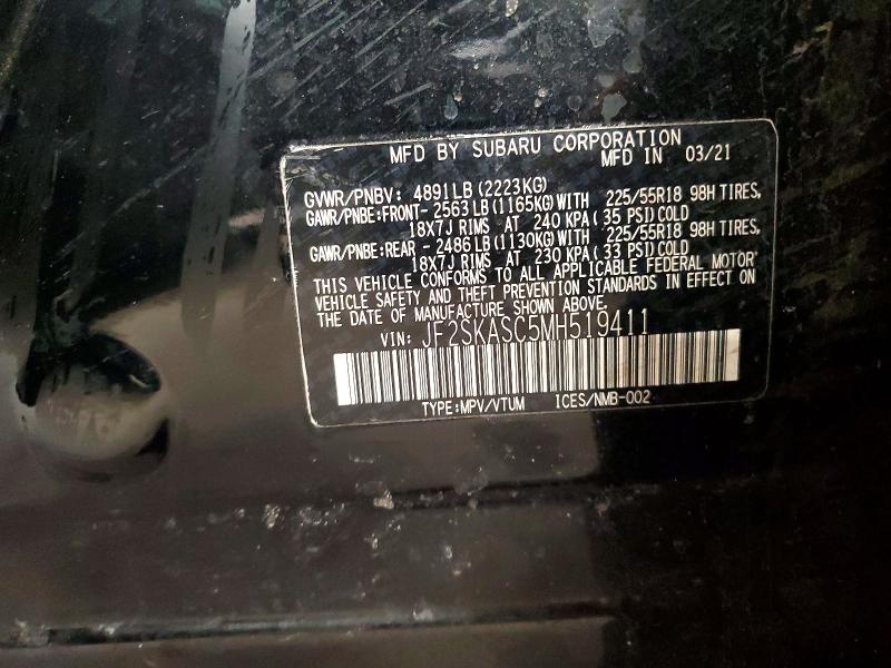 51546246 :رقم المزاد ، JF2SKASC5MH519411 vin ، 2021 Subaru Forester مزاد بيع