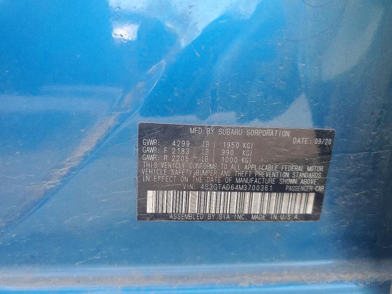49131876 :رقم المزاد ، 4S3GTAD64M3700361 vin ، 2021 Subaru Impreza مزاد بيع