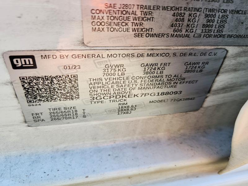 51036296 :رقم المزاد ، 3GCPDKEK7PG188093 vin ، 2023 Chevrolet Silverado مزاد بيع