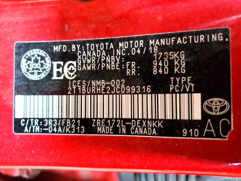 Продажа на аукционе авто 2018 Toyota Corolla, vin: 2T1BURHE2JC099316, номер лота: 48782656