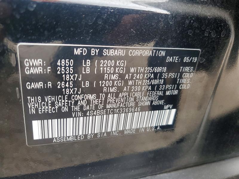Продажа на аукционе авто 2019 Subaru Outback, vin: 4S4BSETC1K3369646, номер лота: 50712956