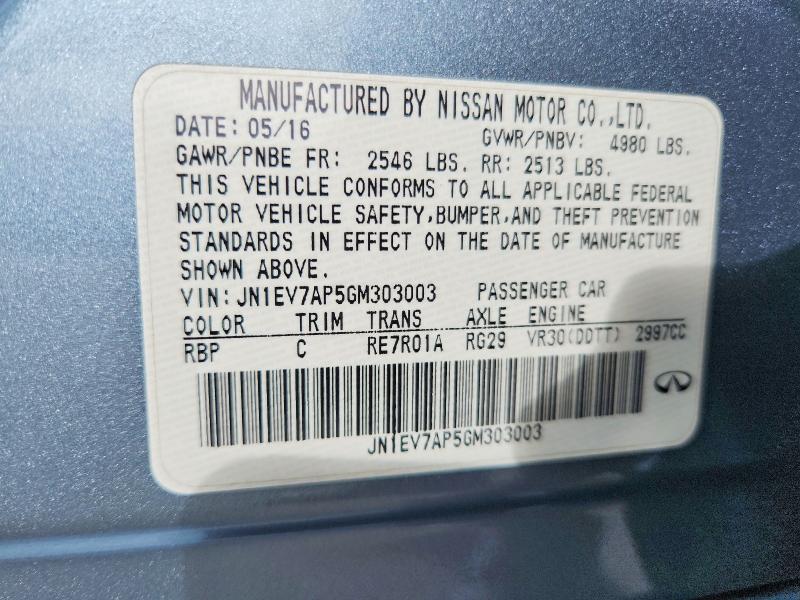 49801336 :رقم المزاد ، JN1EV7AP5GM303003 vin ، 2016 Infiniti Q50 مزاد بيع