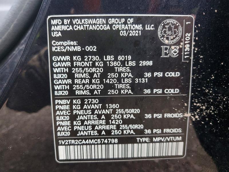 2021 Volkswagen Atlas მანქანა იყიდება აუქციონზე, vin: 1V2TR2CA4MC574798, აუქციონის ნომერი: 46336886