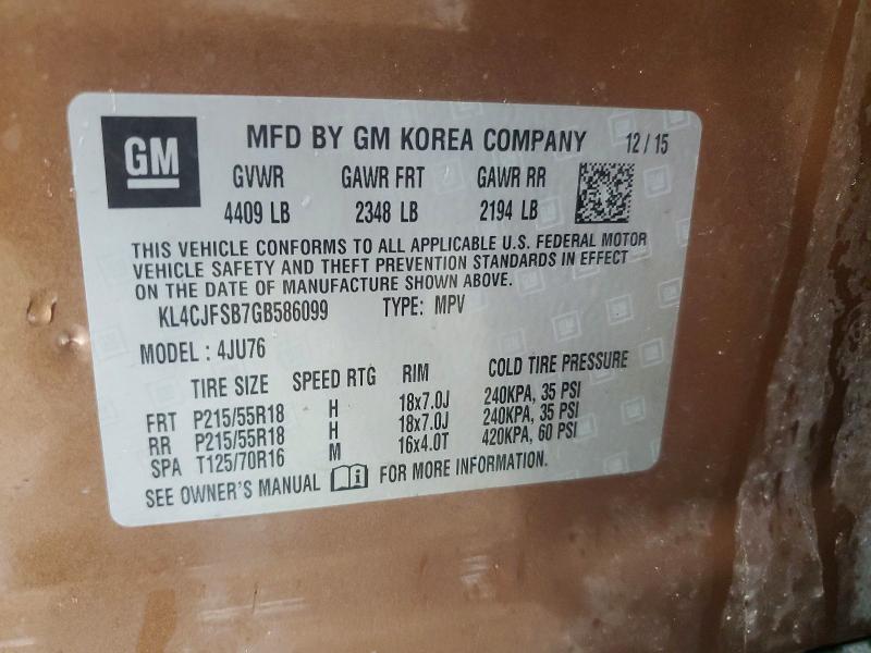 Продаж на аукціоні авто 2016 Buick Encore, vin: KL4CJFSB7GB586099, номер лоту: 51271106