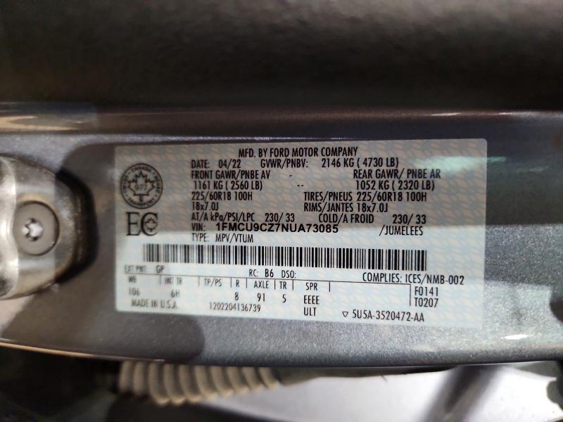 Aukcja sprzedaży 2022 Ford Escape, vin: 1FMCU9CZ7NUA73085, numer aukcji: 47774436