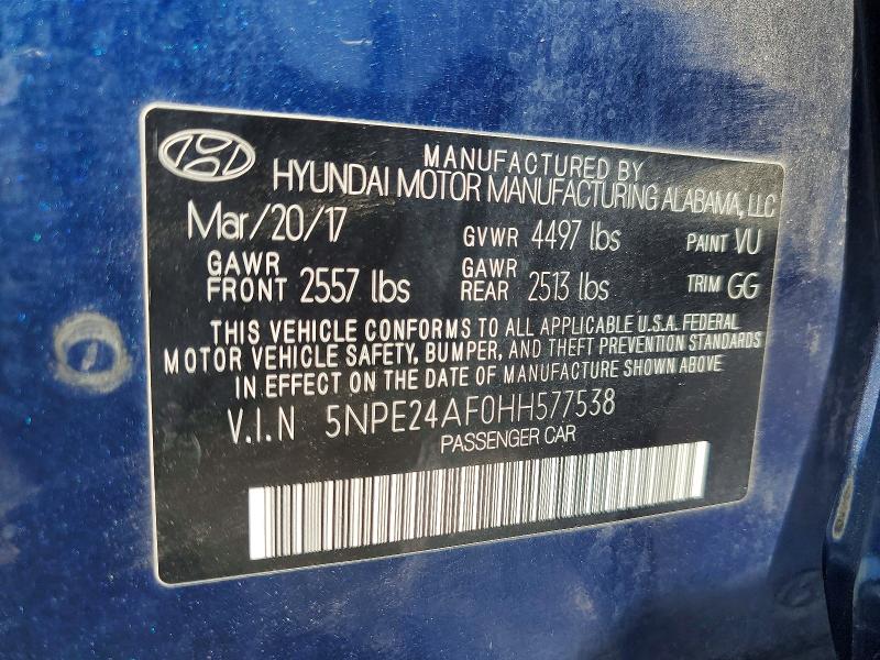 2017 Hyundai Sonata მანქანა იყიდება აუქციონზე, vin: 5NPE24AF0HH577538, აუქციონის ნომერი: 50459476