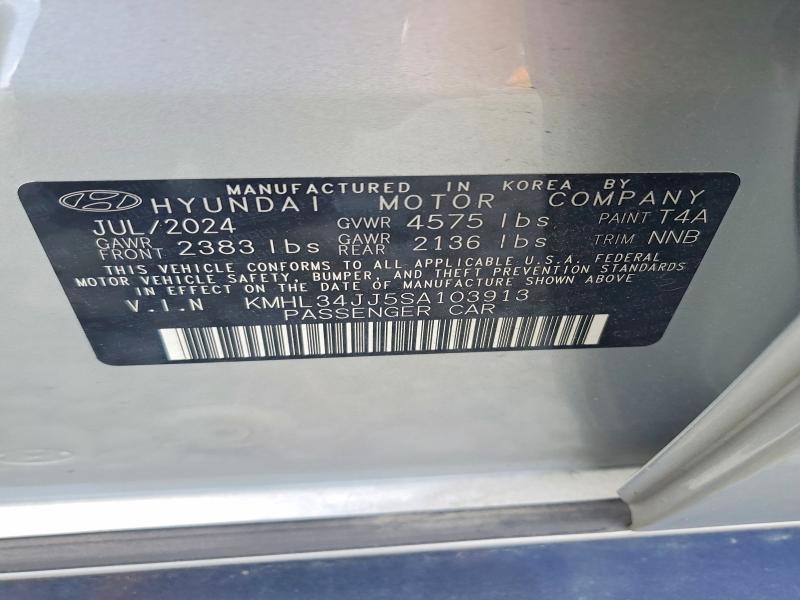 2025 Hyundai Sonata Hybrid მანქანა იყიდება აუქციონზე, vin: KMHL34JJ5SA103913, აუქციონის ნომერი: 48223106