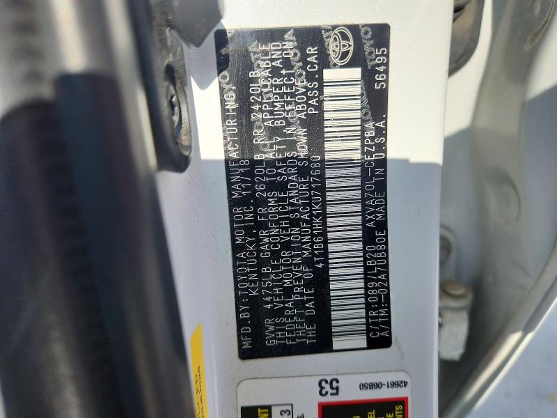 2019 Toyota Camry მანქანა იყიდება აუქციონზე, vin: 4T1B61HK1KU717680, აუქციონის ნომერი: 50429986