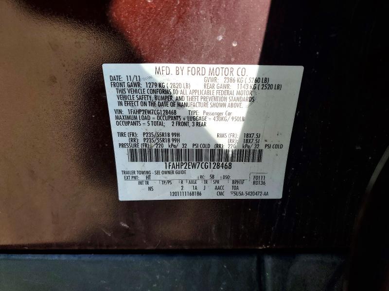 2012 Ford Taurus მანქანა იყიდება აუქციონზე, vin: 1FAHP2EW7CG128468, აუქციონის ნომერი: 51267716
