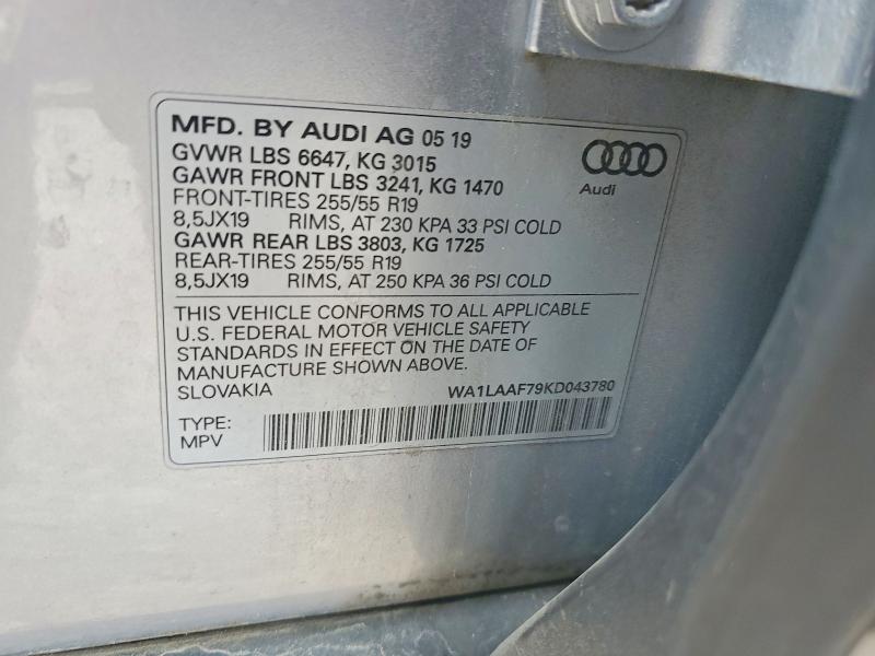 Продажа на аукционе авто 2019 Audi Q7, vin: WA1LAAF79KD043780, номер лота: 48808416