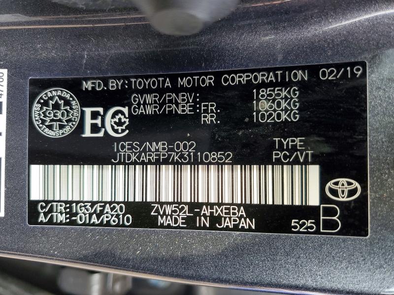 Aukcja sprzedaży 2019 Toyota Prius Prime, vin: JTDKARFP7K3110852, numer aukcji: 49427116