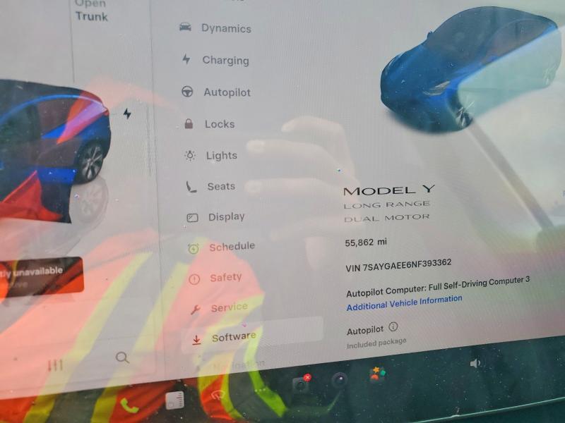 2022 Tesla Model Y მანქანა იყიდება აუქციონზე, vin: 7SAYGAEE6NF393362, აუქციონის ნომერი: 48595176