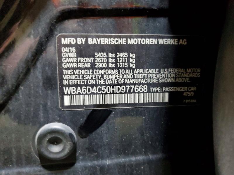 Aukcja sprzedaży 2017 Bmw 650, vin: WBA6D4C50HD977668, numer aukcji: 50100366