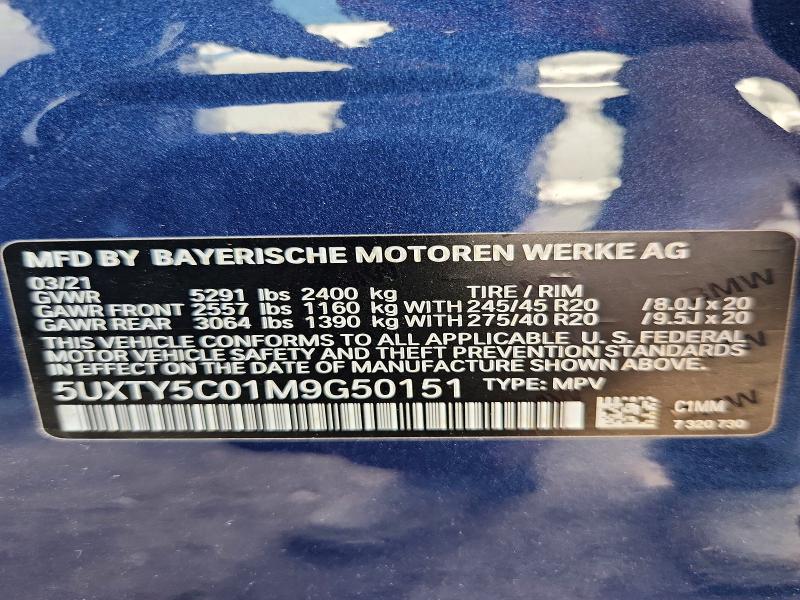 51010926 :رقم المزاد ، 5UXTY5C01M9G50151 vin ، 2021 Bmw X3 مزاد بيع