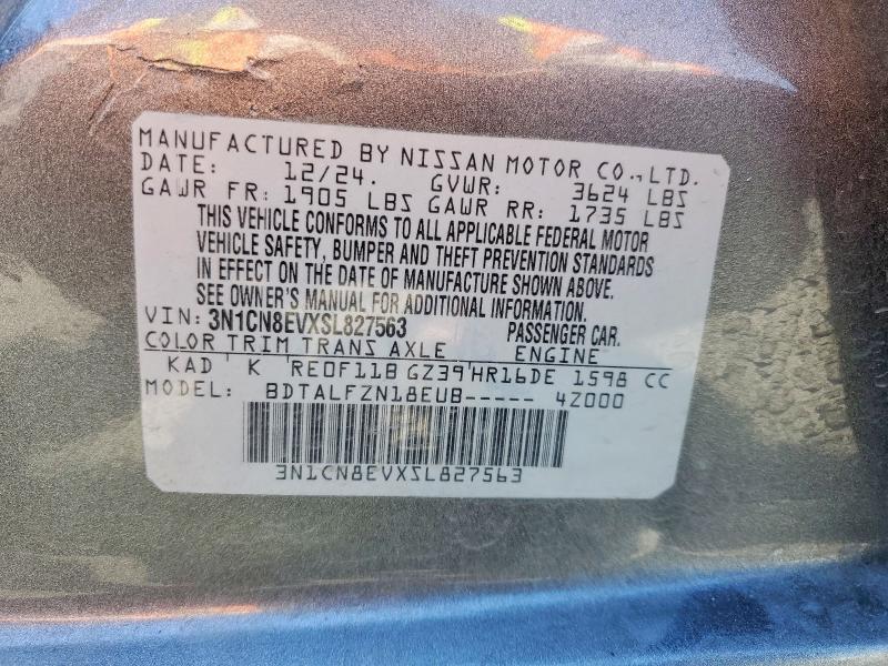 Aukcja sprzedaży 2025 Nissan Versa, vin: 3N1CN8EVXSL827563, numer aukcji: 48545126
