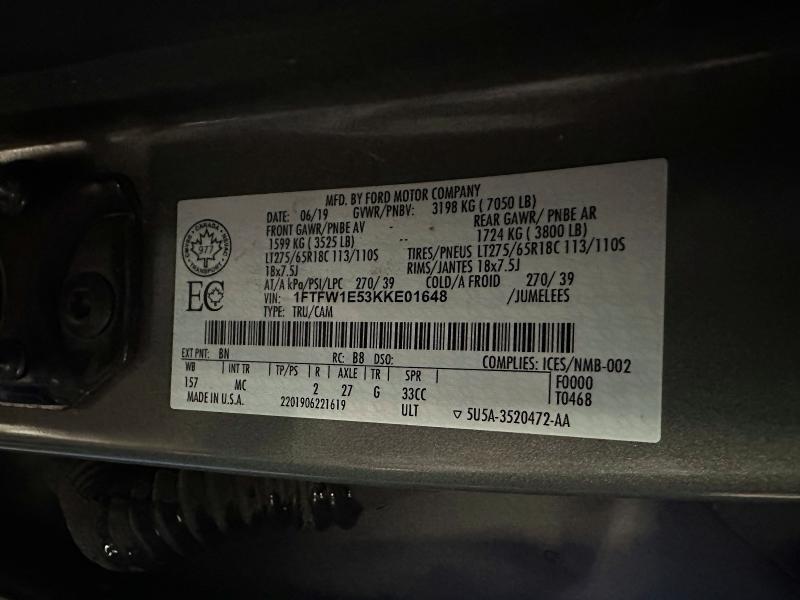 Aukcja sprzedaży 2019 Ford F150, vin: 1FTFW1E53KKE01648, numer aukcji: 49565246