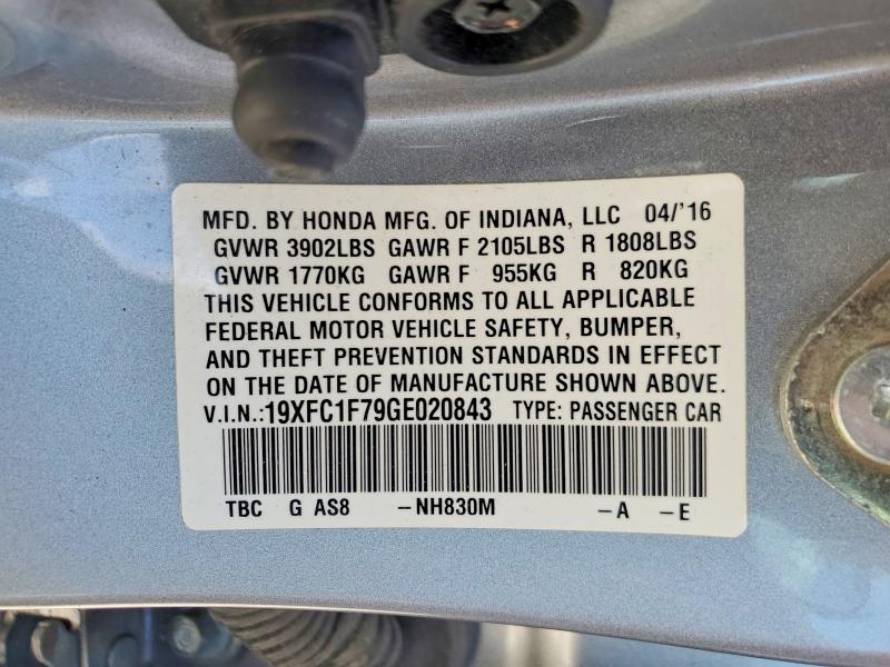 51592626 :رقم المزاد ، 19XFC1F79GE020843 vin ، 2016 Honda Civic مزاد بيع