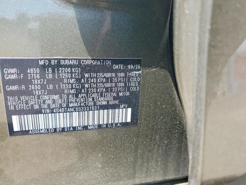 50600256 :رقم المزاد ، 4S4BTANC0S3331831 vin ، 2025 Subaru Outback مزاد بيع