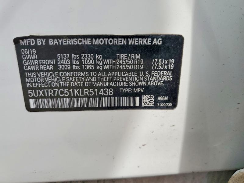 Продаж на аукціоні авто 2019 Bmw X3, vin: 5UXTR7C51KLR51438, номер лоту: 49841196