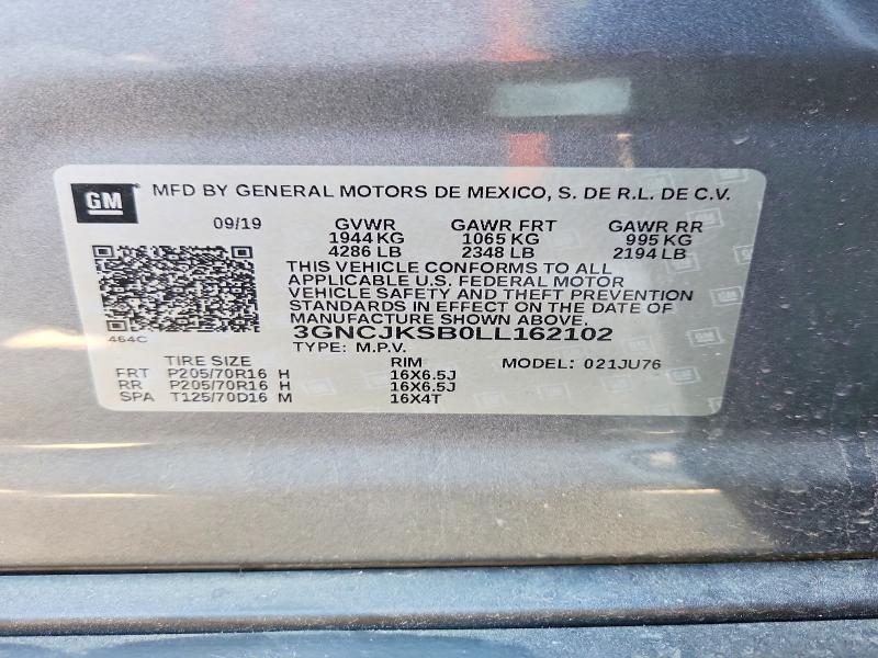 Aukcja sprzedaży 2020 Chevrolet Trax, vin: 3GNCJKSB0LL162102, numer aukcji: 50718136