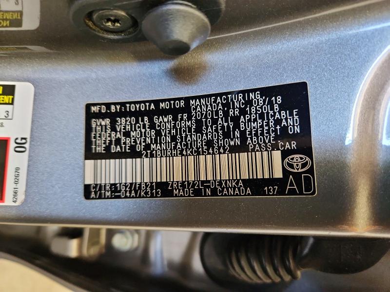 Продажа на аукционе авто 2019 Toyota Corolla, vin: 2T1BURHE4KC154642, номер лота: 49465416