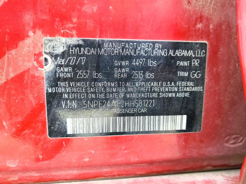 Aukcja sprzedaży 2017 Hyundai Sonata, vin: 5NPE24AF2HH581221, numer aukcji: 49260456