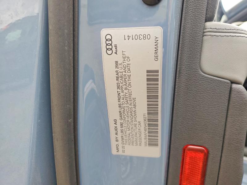2022 Audi S4 მანქანა იყიდება აუქციონზე, vin: WAUB4AF46NA036271, აუქციონის ნომერი: 48455166