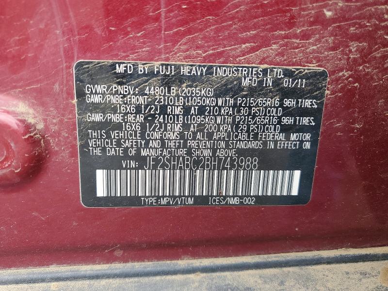 Продажа на аукционе авто 2011 Subaru Forester, vin: JF2SHABC2BH743988, номер лота: 50804956