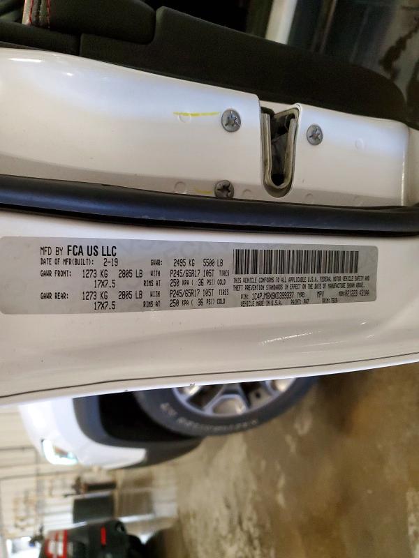 2019 Jeep Cherokee მანქანა იყიდება აუქციონზე, vin: 1C4PJMBX9KD399337, აუქციონის ნომერი: 50622806