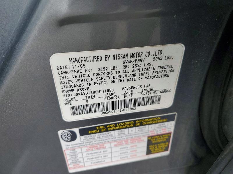 51622676 :رقم المزاد ، JNKAY01E66M111983 vin ، 2006 Infiniti M35 مزاد بيع