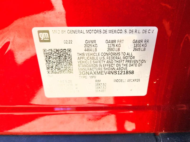 Aukcja sprzedaży 2022 Chevrolet Equinox, vin: 3GNAXMEV4NS121858, numer aukcji: 51467496