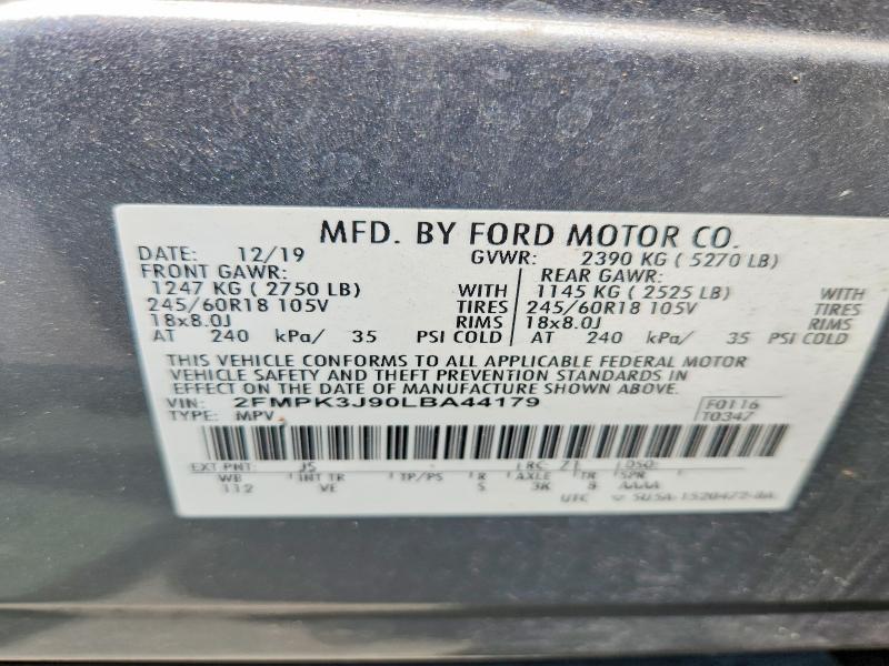 2020 Ford Edge მანქანა იყიდება აუქციონზე, vin: 2FMPK3J90LBA44179, აუქციონის ნომერი: 50599446