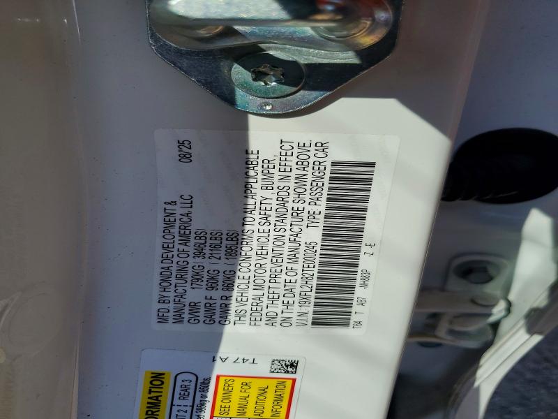 Aukcja sprzedaży 2026 Honda Civic, vin: 19XFL2H82TE000245, numer aukcji: 48348026