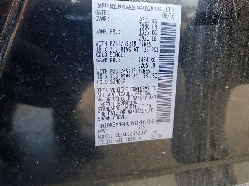 48871396 :رقم المزاد ، 5N1DR2MN4HC604696 vin ، 2017 Nissan Pathfinder مزاد بيع