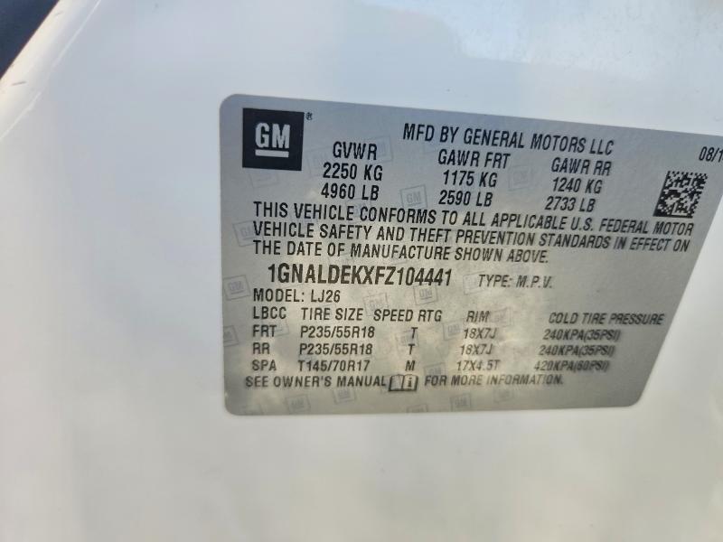 Aukcja sprzedaży 2015 Chevrolet Equinox, vin: 1GNALDEKXFZ104441, numer aukcji: 49890546