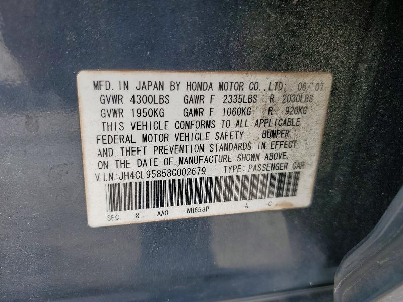 48767036 :رقم المزاد ، JH4CL95858C002679 vin ، 2008 Acura Tsx مزاد بيع