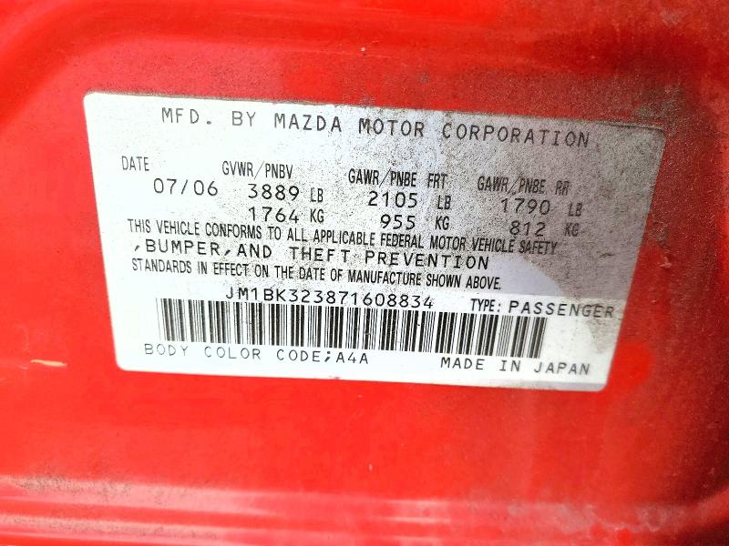 48945006 :رقم المزاد ، JM1BK323871608834 vin ، 2007 Mazda 3 مزاد بيع