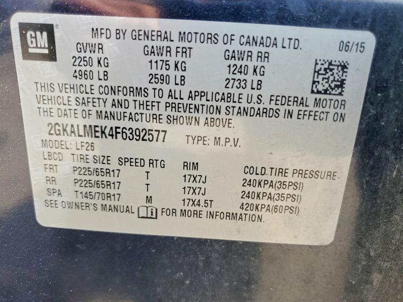 49482786 :رقم المزاد ، 2GKALMEK4F6392577 vin ، 2015 Gmc Terrain مزاد بيع