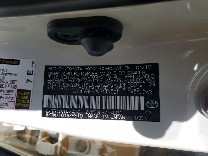 49827726 :رقم المزاد ، JTDKARFP9K3119021 vin ، 2019 Toyota Prius Prime مزاد بيع