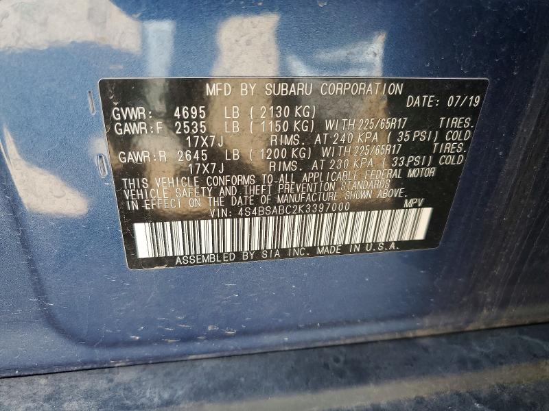 Продаж на аукціоні авто 2019 Subaru Outback, vin: 4S4BSABC2K3397000, номер лоту: 50880276