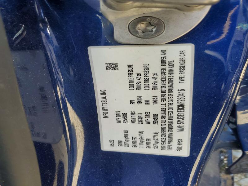 49327756 :رقم المزاد ، 5YJ3E1EB3NF260416 vin ، 2022 Tesla Model 3 مزاد بيع