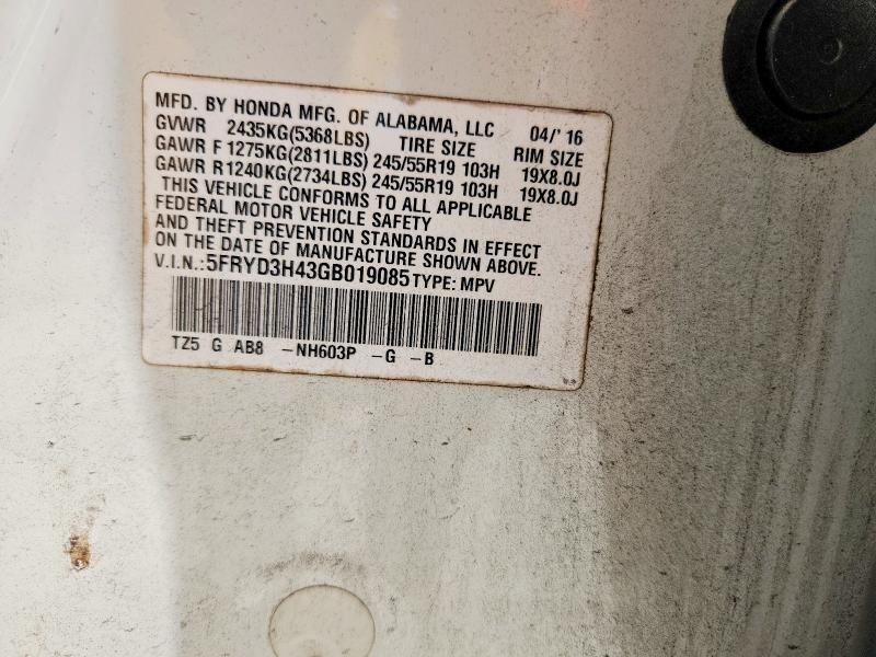 Aukcja sprzedaży 2016 Acura Mdx, vin: 5FRYD3H43GB019085, numer aukcji: 51817716