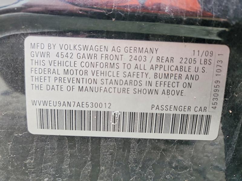 49294916 :رقم المزاد ، WVWEU9AN7AE530012 vin ، 2010 Volkswagen Cc مزاد بيع