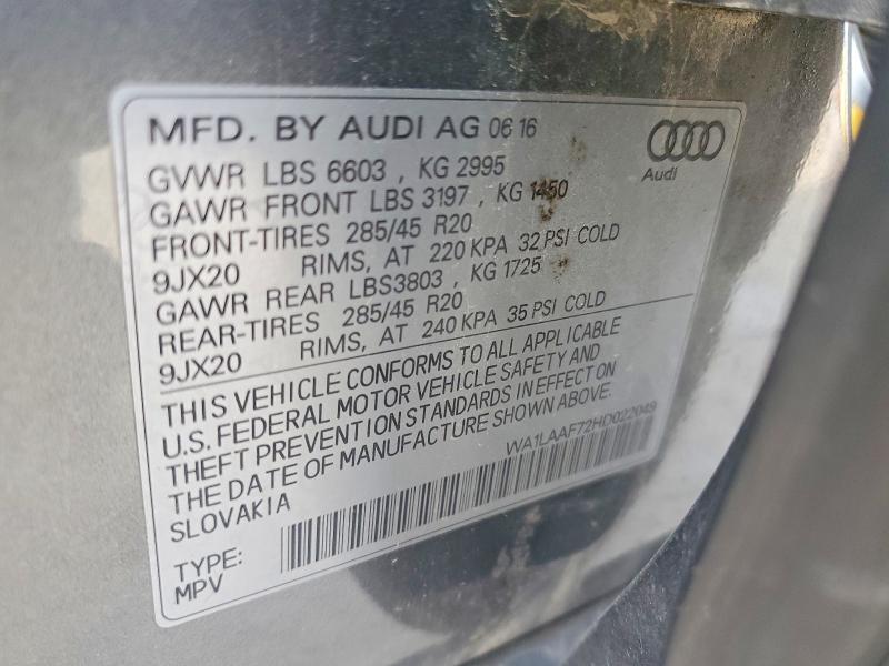 Aukcja sprzedaży 2017 Audi Q7, vin: WA1LAAF72HD022049, numer aukcji: 50235276
