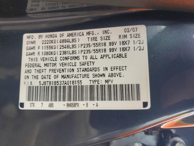 Aukcja sprzedaży 2007 Acura Rdx, vin: 5J8TB18537A018155, numer aukcji: 49720216