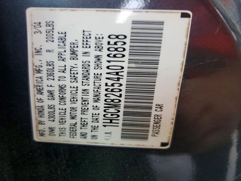 48147016 :رقم المزاد ، 1HGCM82654A016858 vin ، 2004 Honda Accord مزاد بيع
