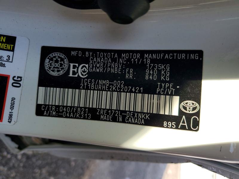 Продажа на аукционе авто 2019 Toyota Corolla, vin: 2T1BURHE2KC207421, номер лота: 49456316